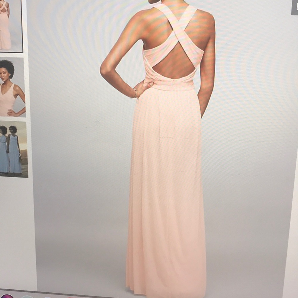 Mesh Long Bridesmaid Dress with Crisscross Back